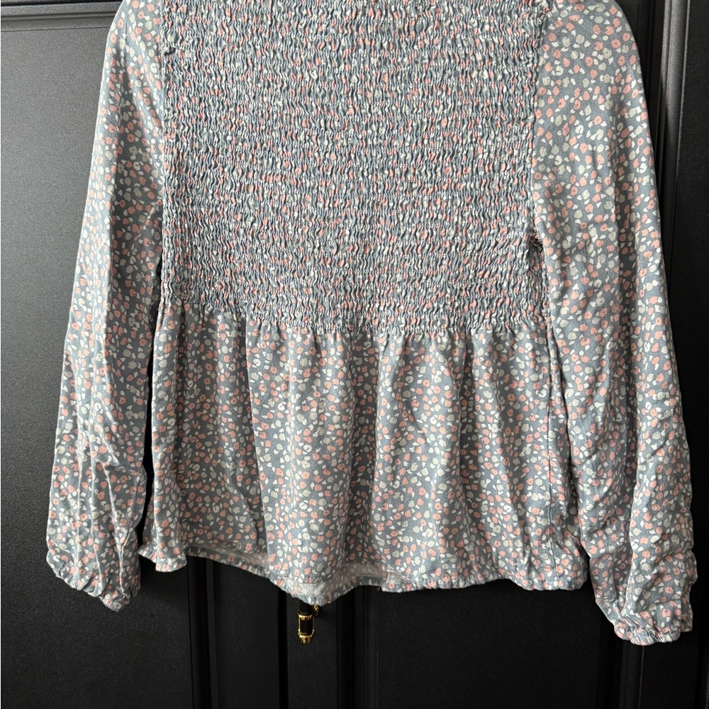 URBAN Romantics Pink and Gray Smocked Blouse - Picture 3 of 4